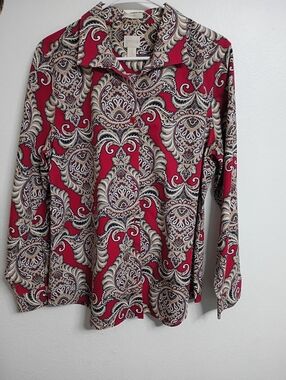 croft & barrow Red Paisley Button-Down Blouse
